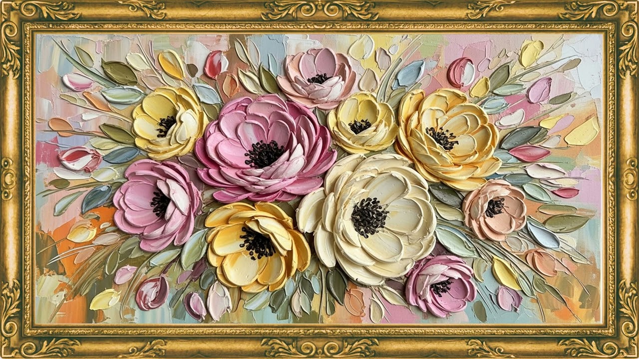Layered Impasto Floral Design 4K | Warm Pastel Contemporary Canvas