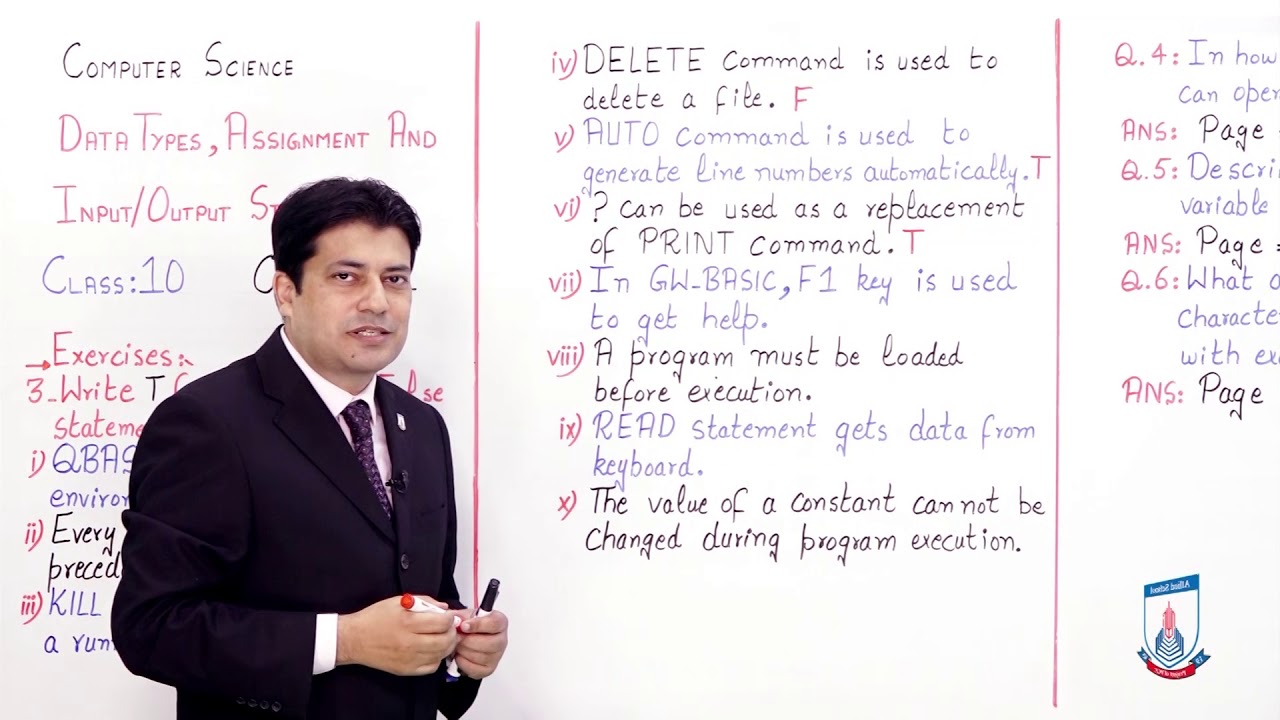 Class 10 - Computer Studies - Chapter 2 - Lecture 16 Exercises: 3 - 8 - Allied Schools