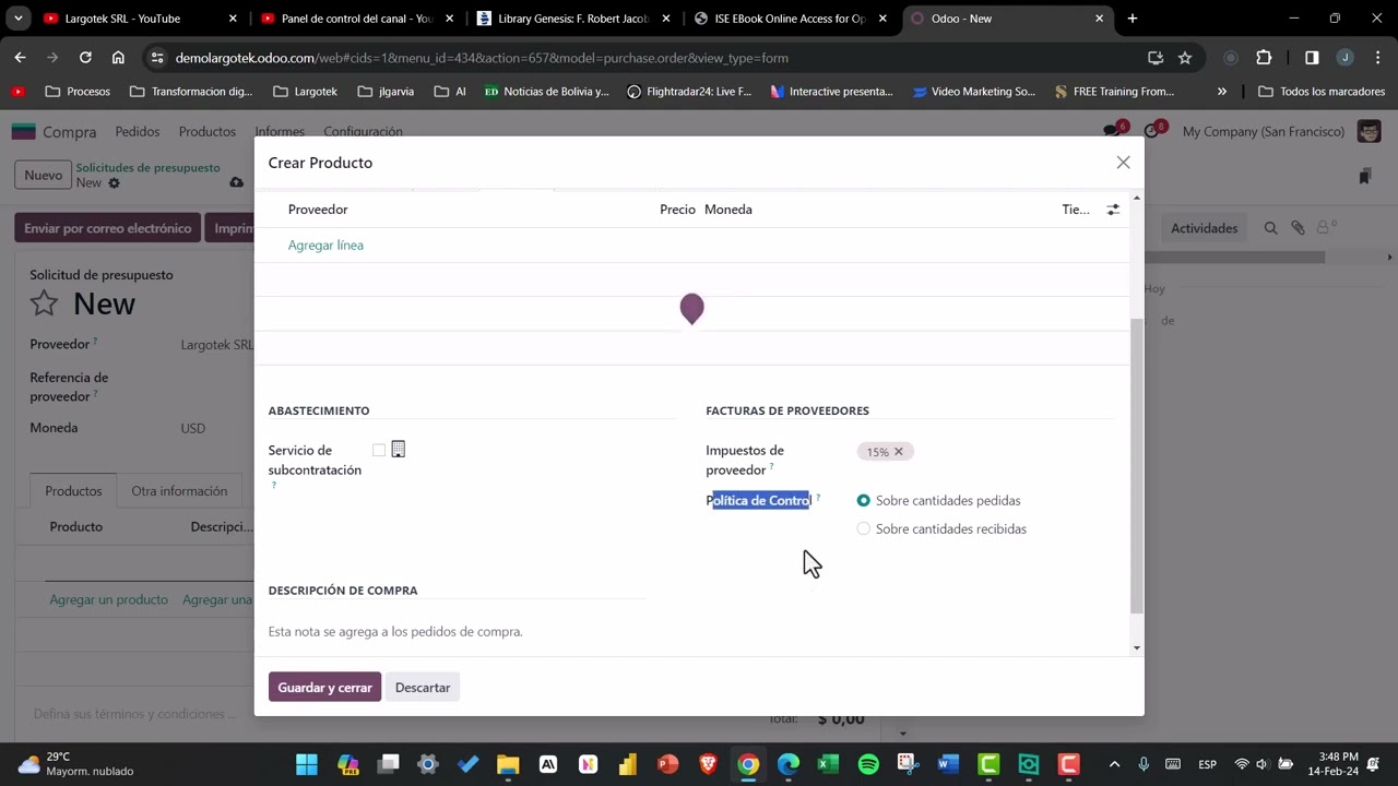 Cotización Compras y pago a proveedores Odoo 17