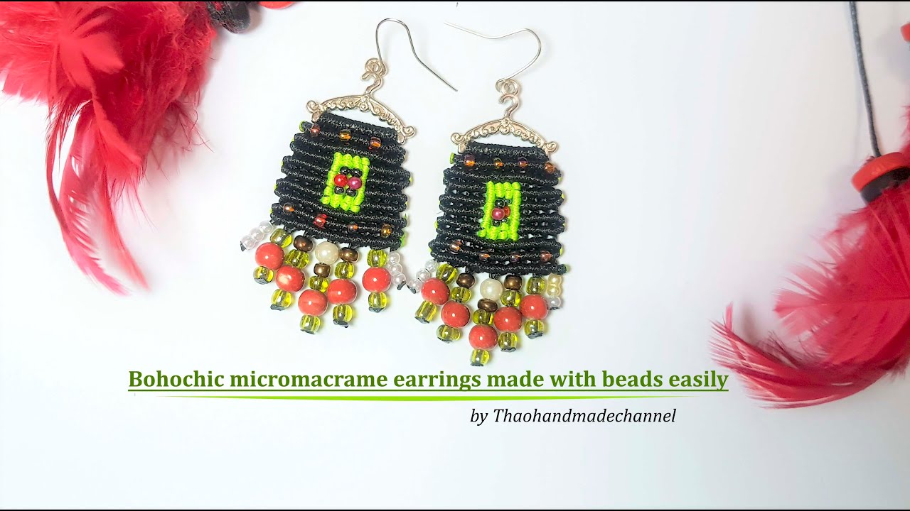 How to make a macrame earrings DIY: bohochic micro macrame earrings made with beads easily