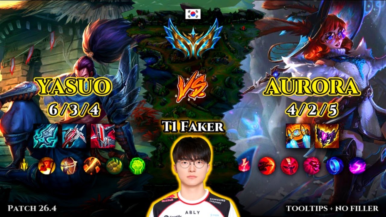 T1 Faker | Yasuo MID vs Aurora | Patch 26.4 | 2026-02-19 | KR CHALLENGER