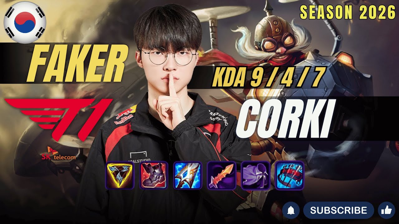 T1 Faker CORKI vs AKALI Mid - Patch 26.1 KR Ranked | lolrec
