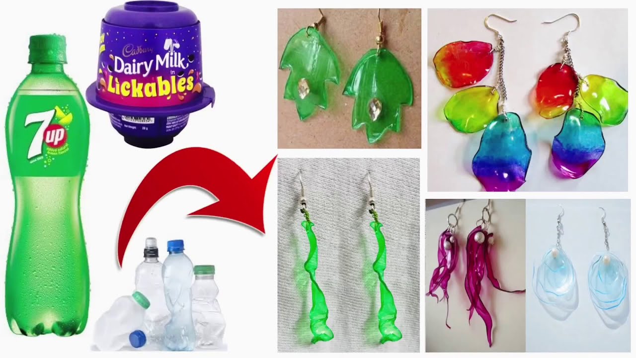 DIY- Plastic bottle jewellery- different styles of earrings- waste material craft- plastic reuse