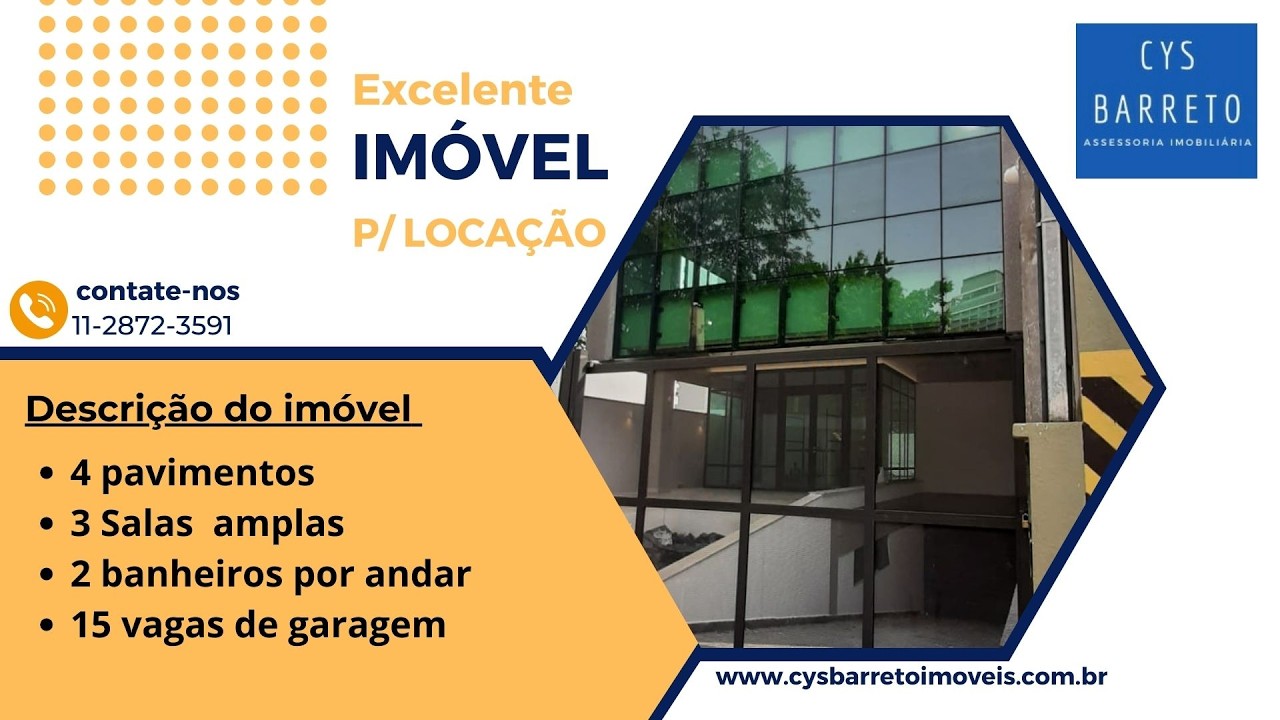 Prédio Comercial para Locação ao Lado do Metrô Santos-Imigrantes | 900m² | 12 Pavimentos | 15 Vagas
