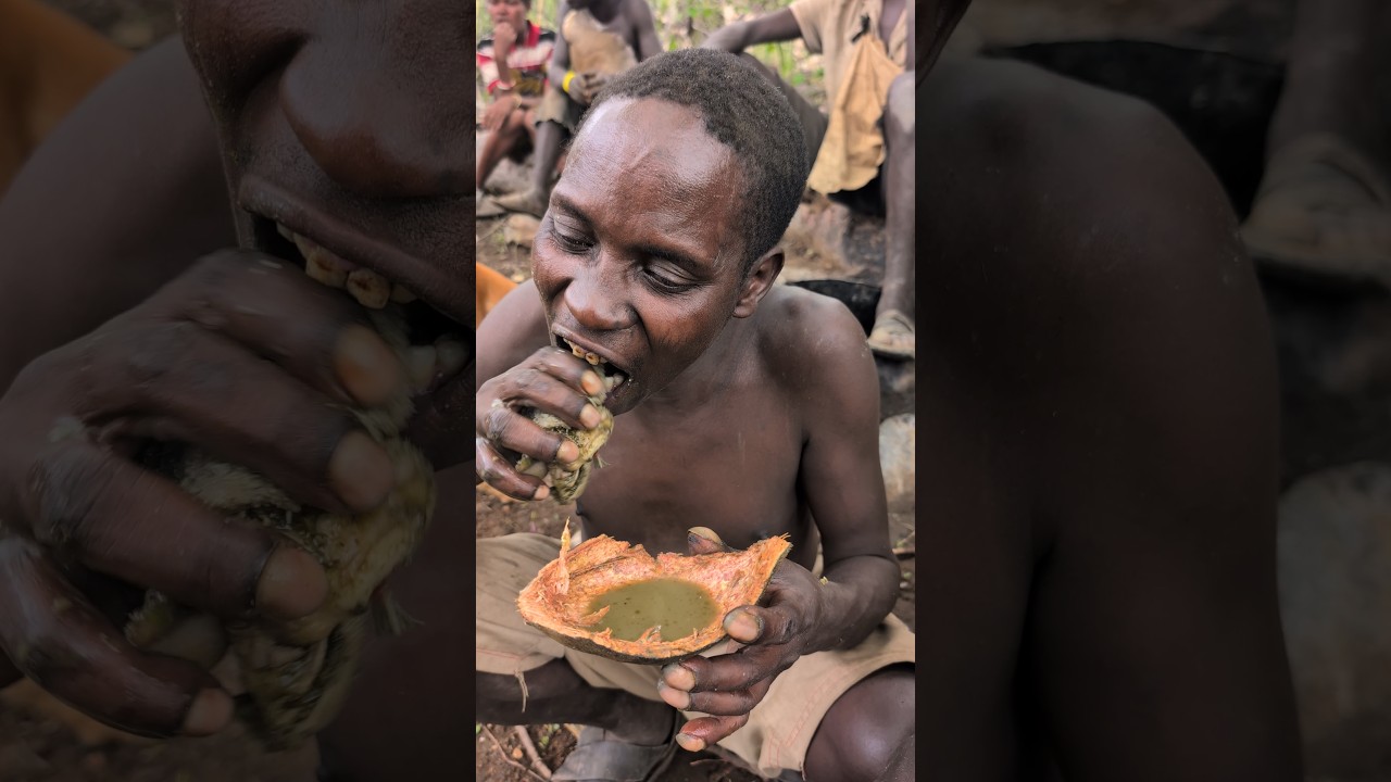 it's baboon Soup 😋😌‼️ hadzabe tribe eating breakfast 