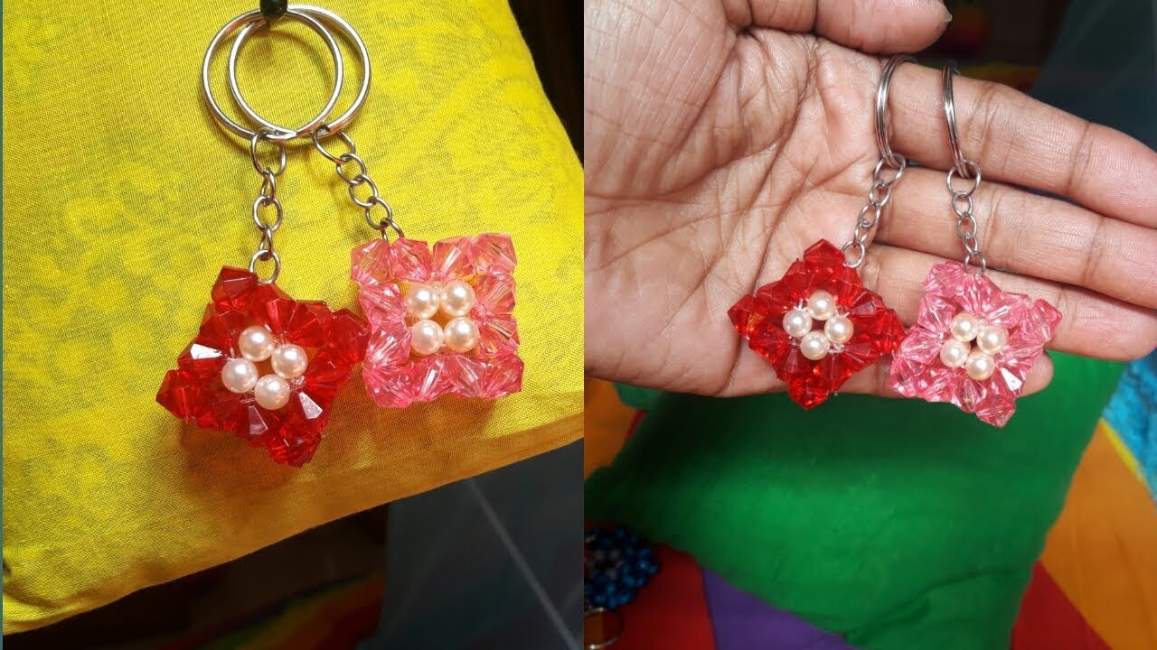 How to make beaded Square  key ring।। পুতি দিয়ে চারকোনা চাবির রিং তৈরি।।