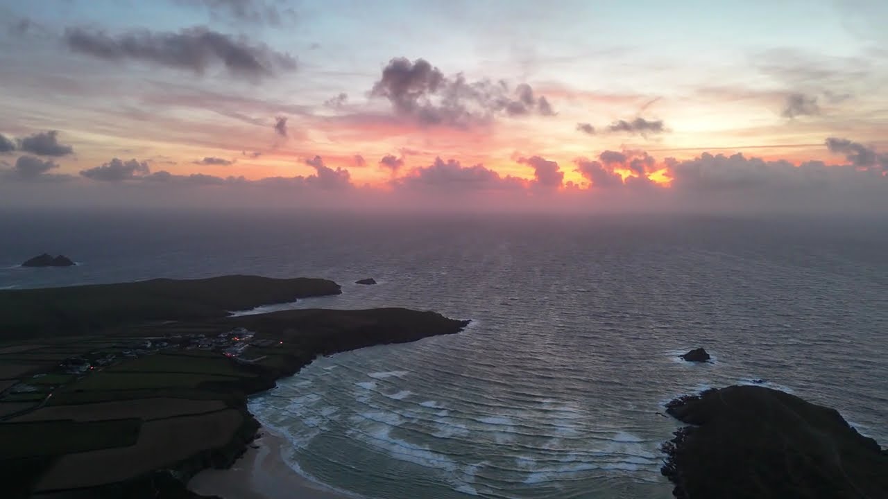 Maverick Journeys - Parkdean resort Crantock Beach Newquay Cornwall - Sunset 4K Drone footage