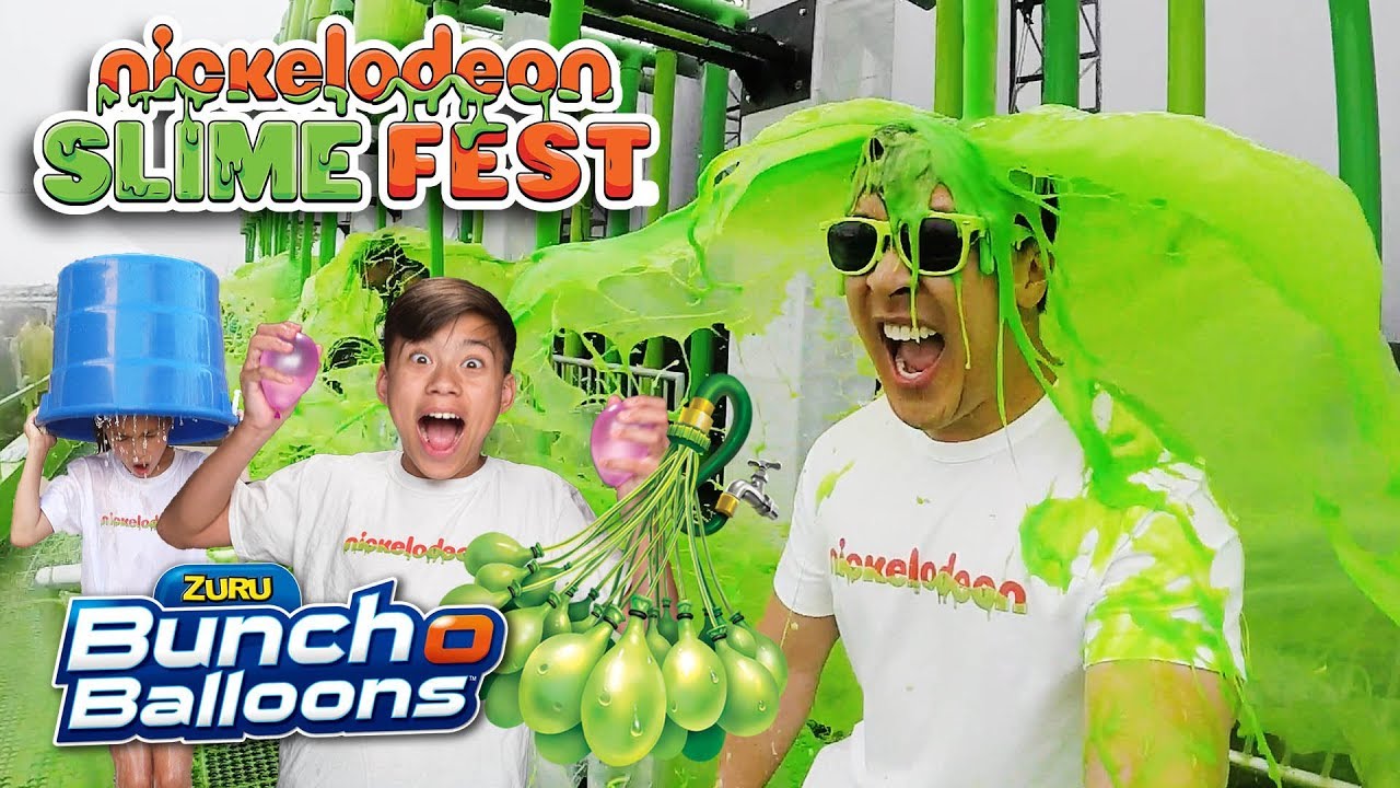 WE GOT SLIMED AT NICKELODEON SLIMEFEST!!! Bunch O Balloons Challenge!