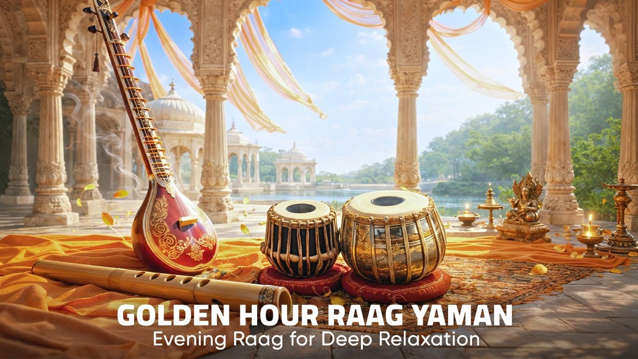 Golden Hour Raag Yaman ✨ Evening Raga for Deep Relaxation & Mindful Listening | Sitar & Bansuri