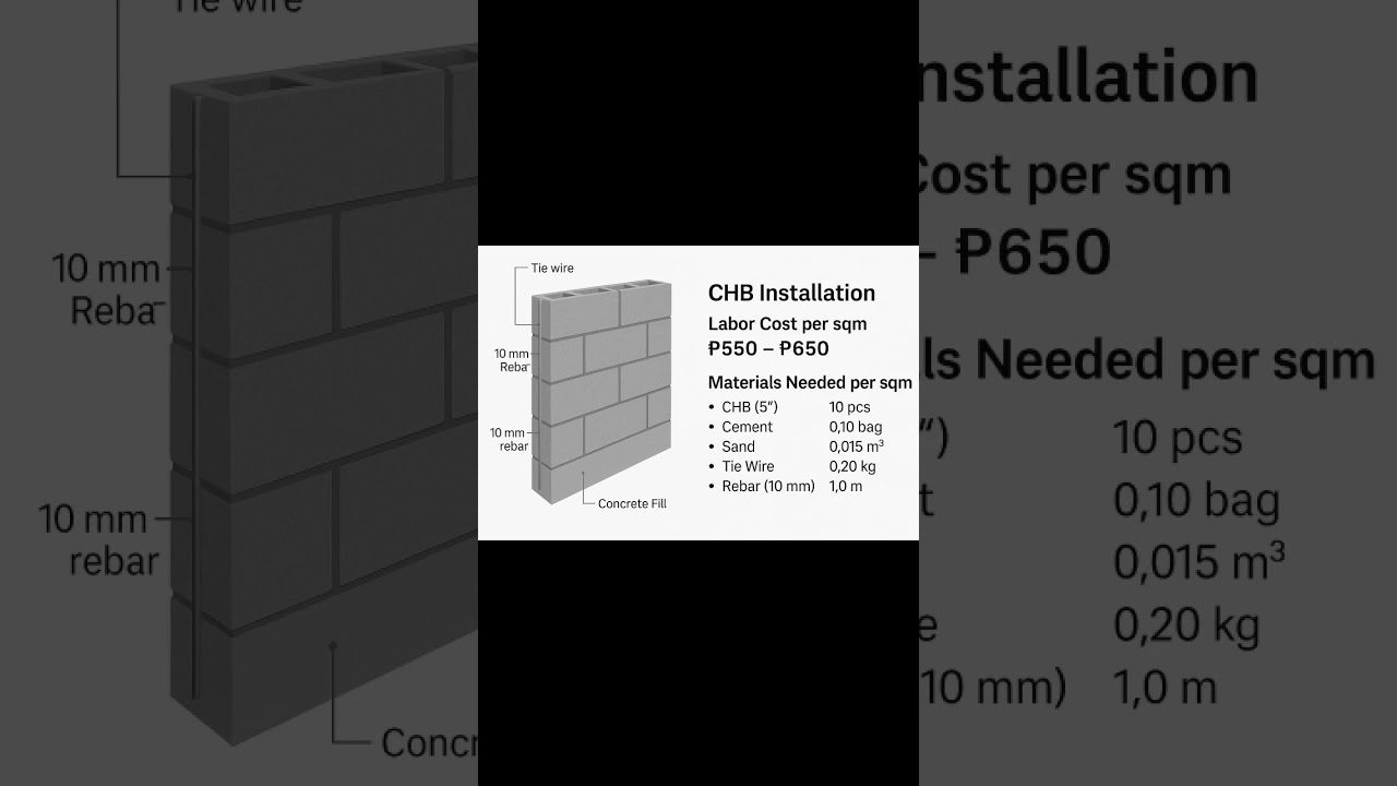 CHB INSTALLATION AND LABOR COST PER SQM #construction #architecture #buildingservicesengineering