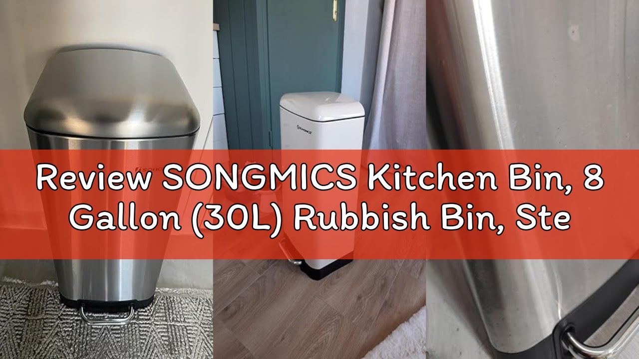 Review SONGMICS Kitchen Bin, 8 Gallon (30L) Rubbish Bin, Steel Pedal Bin with Lid and Inner Bucket,