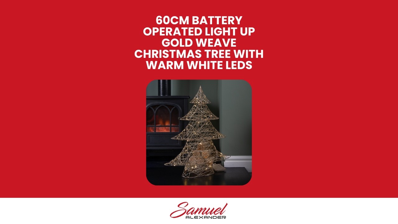 60cm Battery Operated Light up Gold Weave Christmas Tree with Warm White LEDs