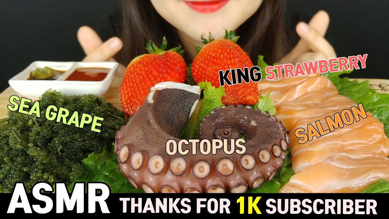 ASMR OCTOPUS, SALMON, SEA GRAPES, KING STRAWBERRIES, 문어,연어,바다포도,왕딸기,날치알 (EATING SOUNDS)MUKBANG