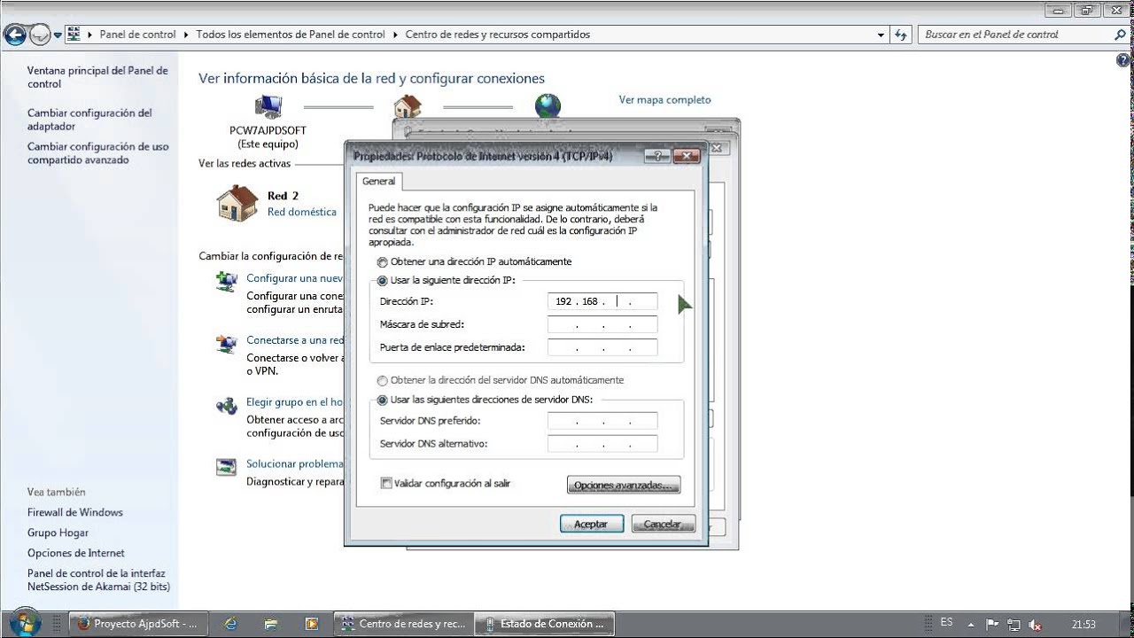 Configurar red y conexi&oacute;n a Internet en Windows 7 en PC de casa