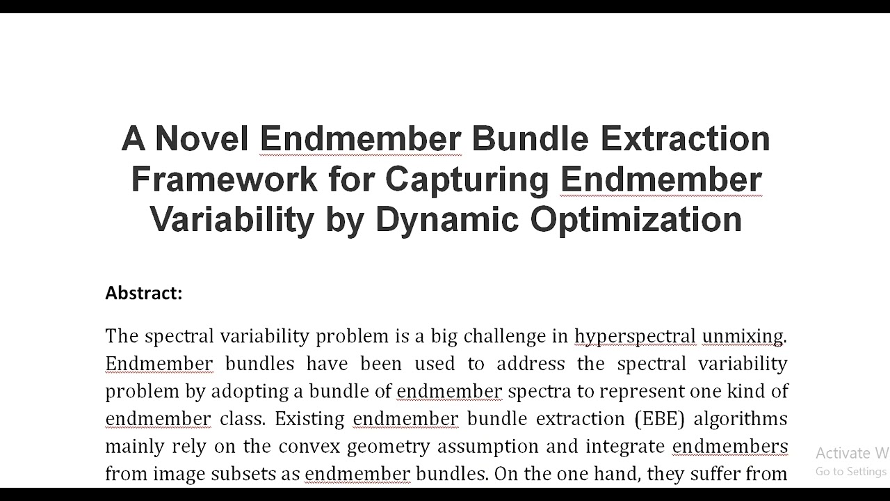 A Novel Endmember Bundle Extraction Framework for Capturing Endmember Variability by Dynamic Optimiz