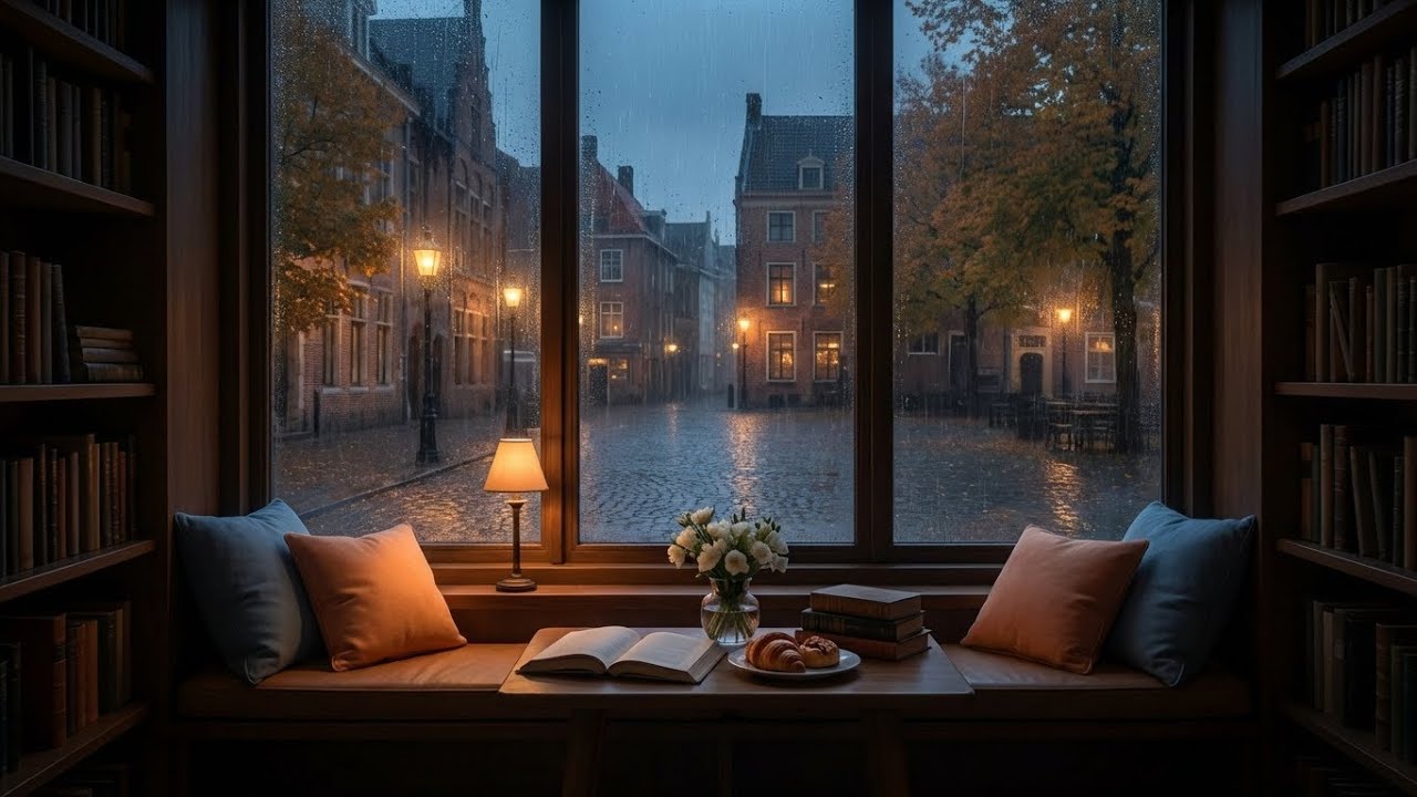 Gentle Sleep | Rain Piano for Sleep | Warm Library Glow | Stress Free ✨