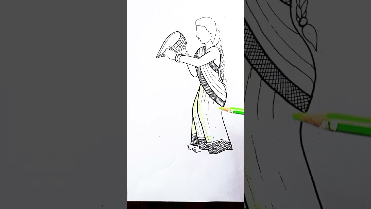 How to draw village women drawing 😃💯#drawing#easy..