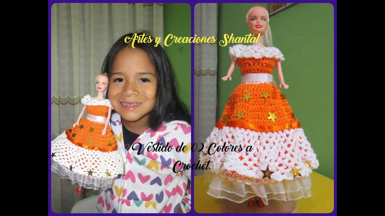 Vestido De 02 Colores Tejido a Crochet.