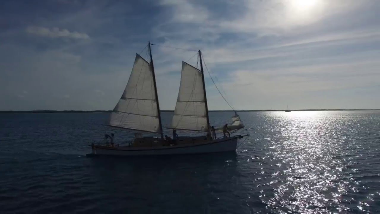 Schooner IBIS by Reuel Parker Sailing in the Exumas Filmed w/ DJI Phantom