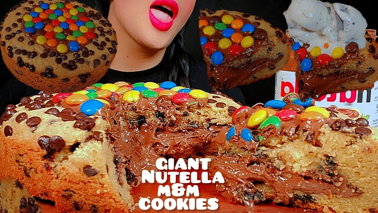 🍪Nutella M&M cookie pie 🥧 👅whit ice-cream and milk ASMR|먹방 초코용포이🍫🍪MUKBANG |notalking 🐾
