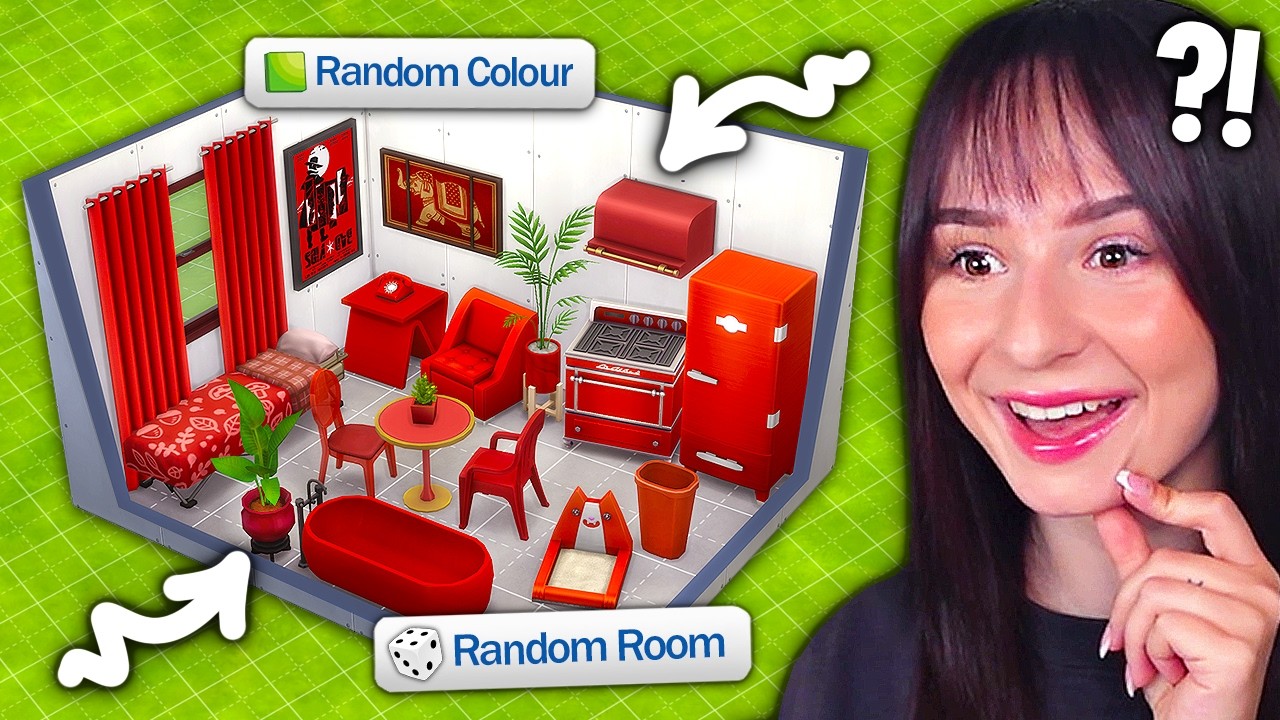 Every room has RANDOM ITEMS & COLOUR build challenge in The Sims 4
