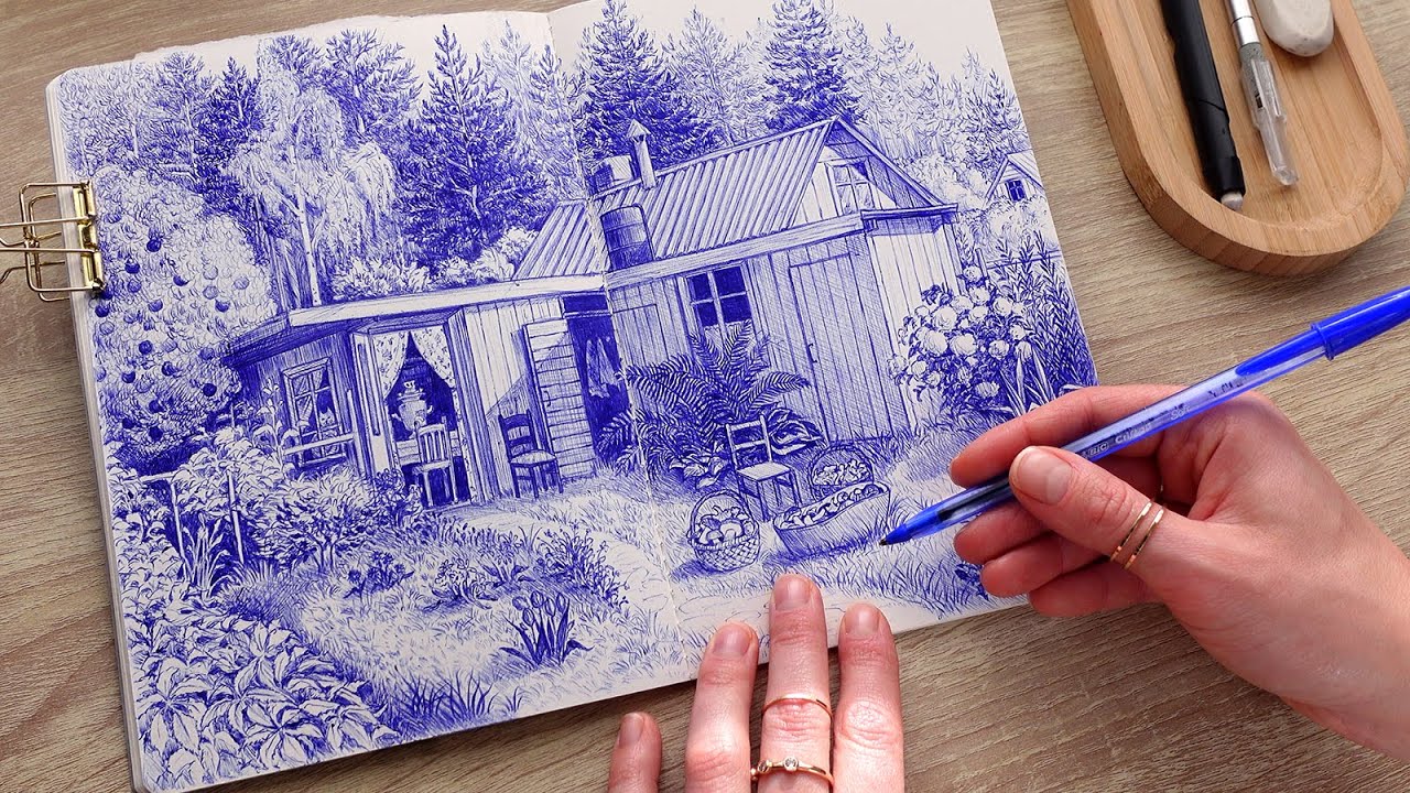 Come and draw with me! You only need 1 ballpoint pen. 🖊️/ no music, no talking