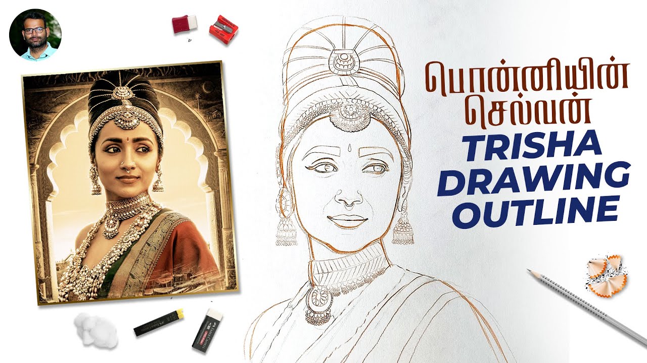 Ponniyin Selvan Trisha Drawing Outline | Pencil Drawing | Live Art Chennai