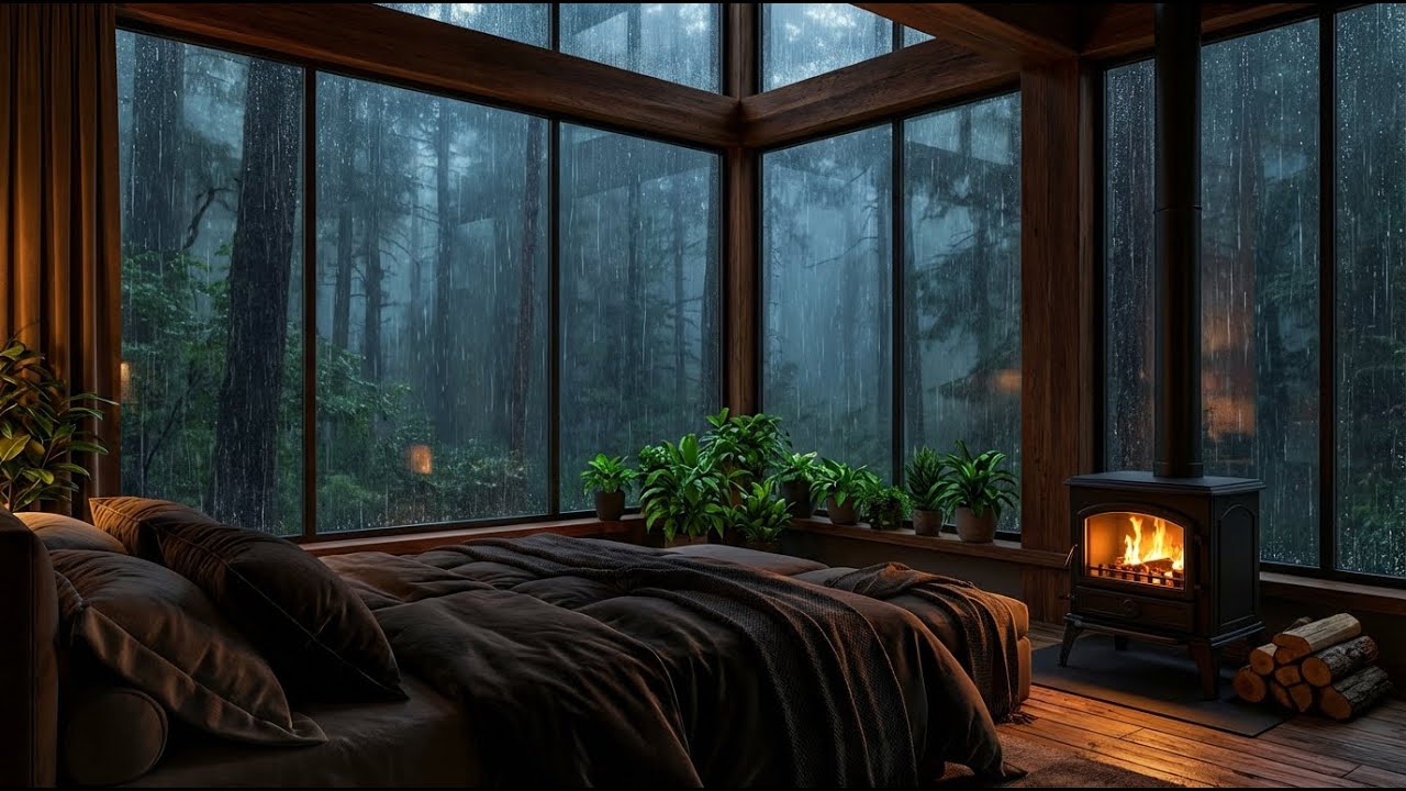 Silent Calm: Rainy Night & Felt Piano in Forest View Cabin for Perfect Sleep Comfort 🧘