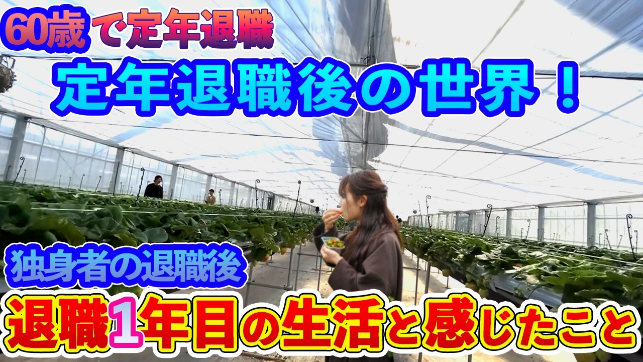 【定年退職ch】定年退職後の世界／60歳で定年退職し1年が経った独身者のお金とリタイア１年目の生活／実際に退職を経験したことを基に独身の身で退職後に感じること／白根グレープガーデンいちご狩り