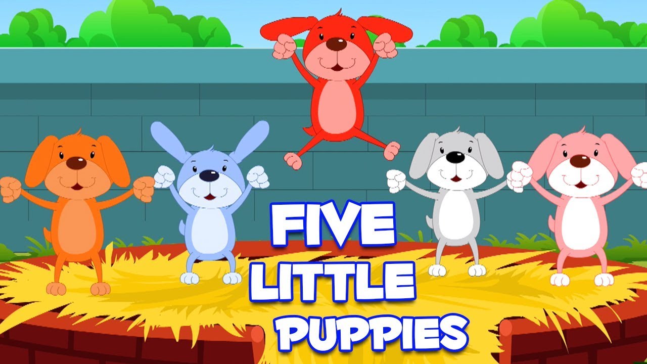 Cinco pequeños cachorros | Canciones infantiles para niños | niños canciones | Five Little Puppies