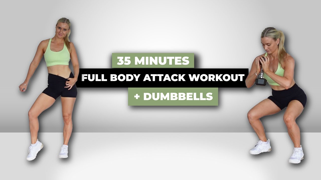 35 Minute Full Body Attack + Weights - All new exercises, no talking, sweaty!