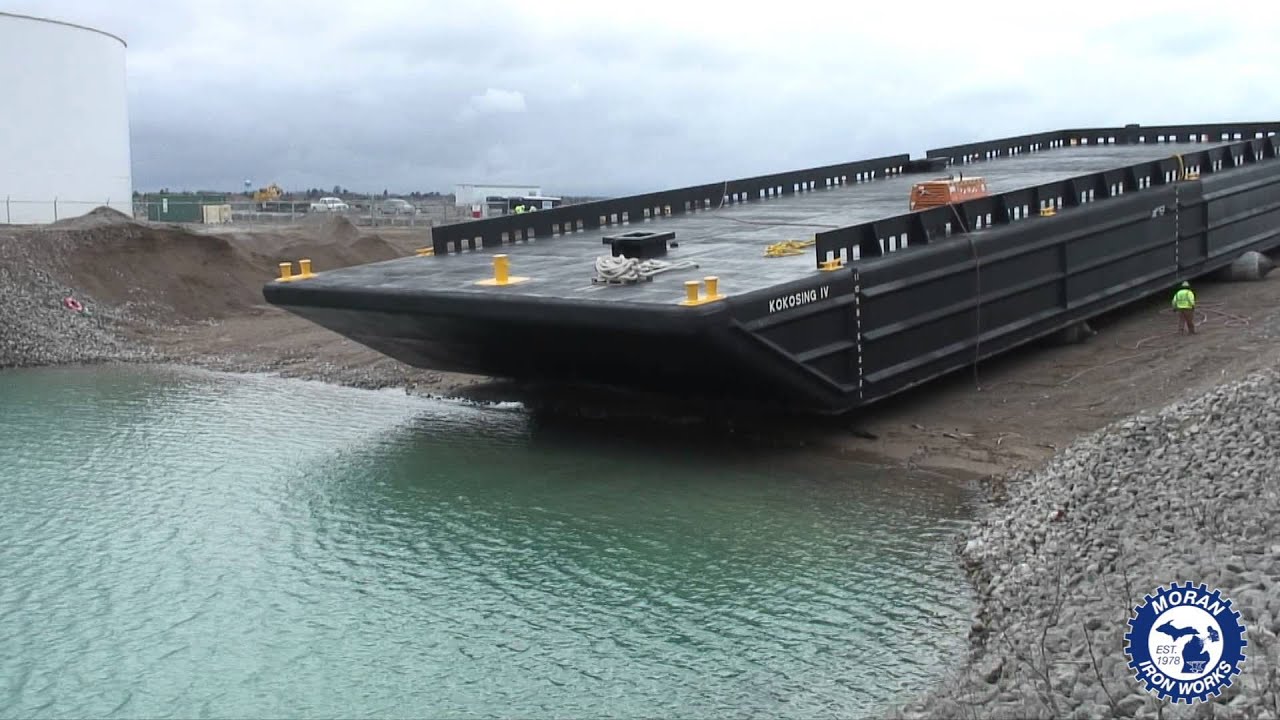 Moran Iron Works - Durocher Marine Barge Launch TIMELAPSE