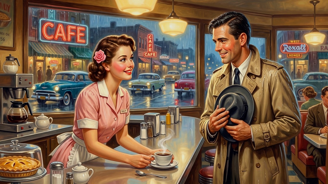 A Cozy Rainy Caf&eacute; in America, 1958 ☕ | Timeless Americana Music