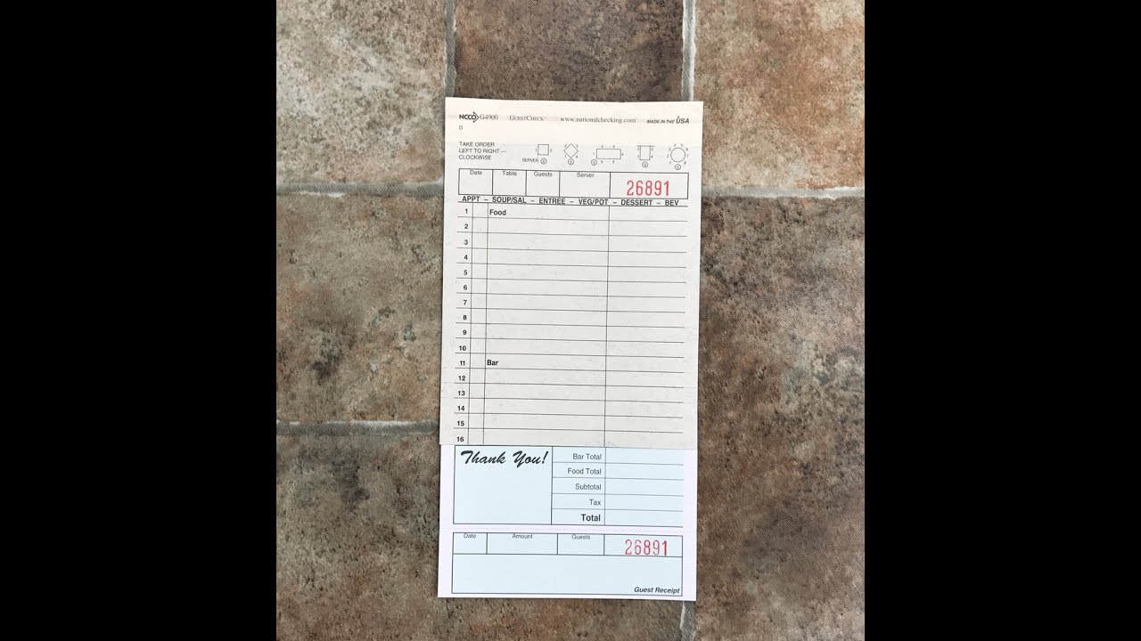 G4900 Large Duplicate Carbon-Backed National Checking Restaurant Guest Checks