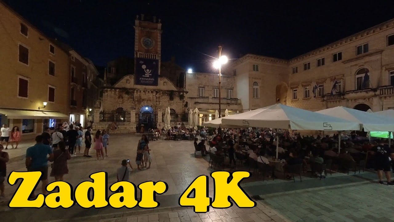 Night walk around Zadar Croatia. [4K]