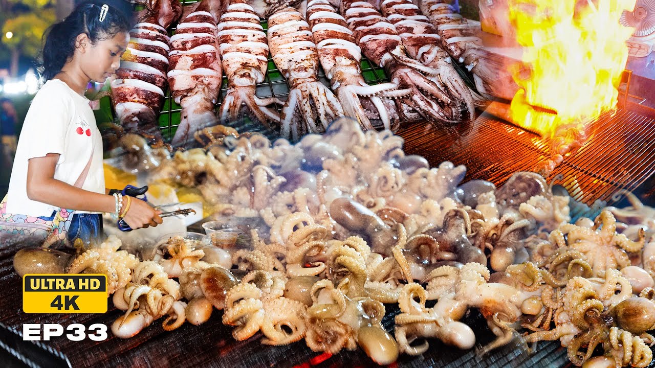 Meet the 12 Year Old Girl Grilling Squid | Cambodian Street Food