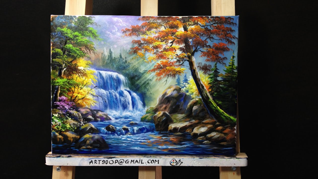 waterfall acrylic painting lesson 1