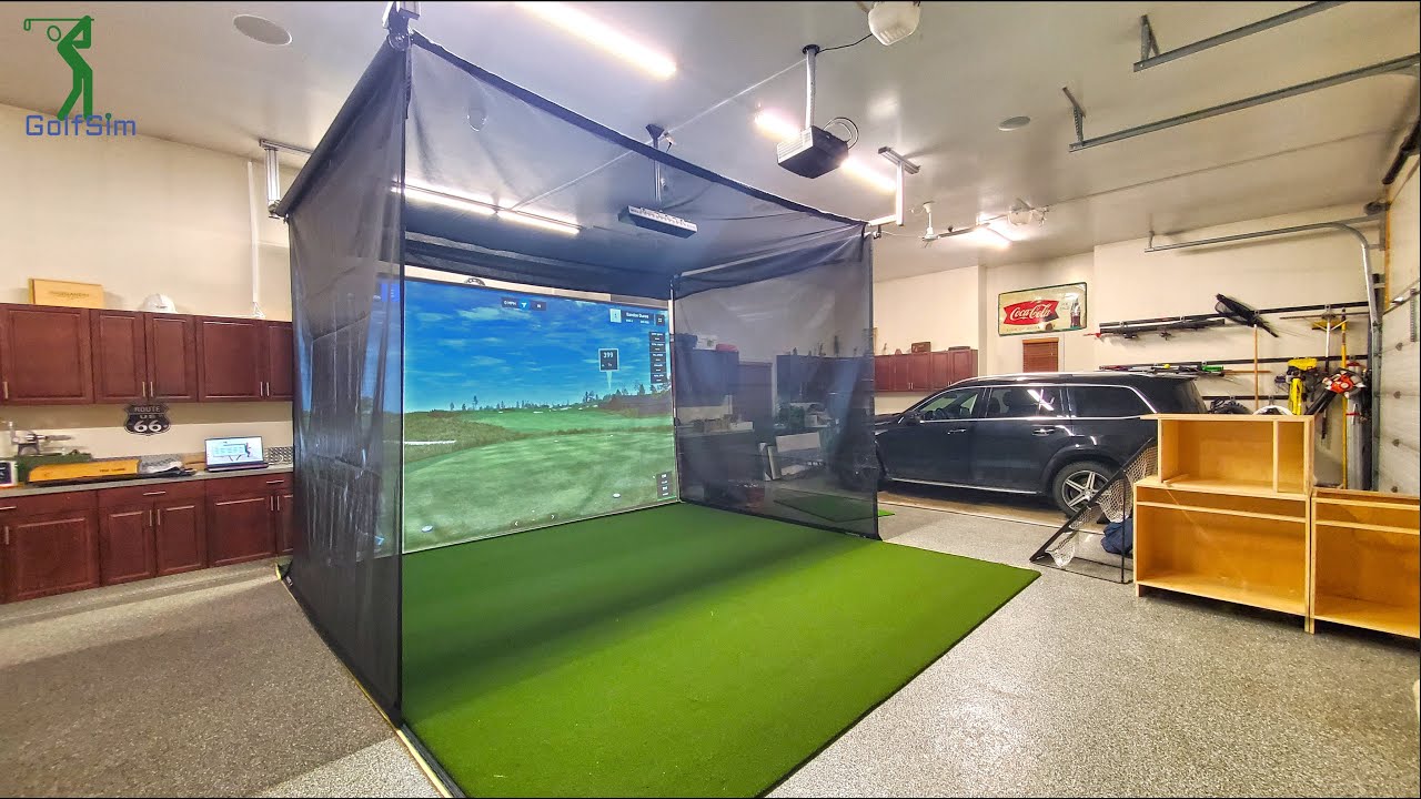 Retractable Golf Simulator Enclosure & Golf Simulator in Garage