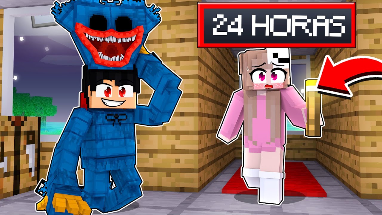 Me vesti de HUGGY WUGGY PESADELO e ASSUSTEI meus AMIGOS no Minecraft por 24 HORAS!