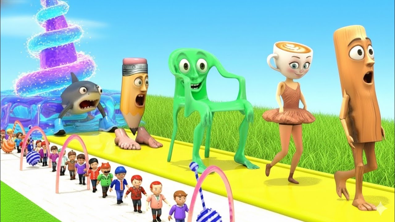 Long Slide Game With Tung Tung Sahur Funny 3D Animals Long Slide Game With Cow Elephant 