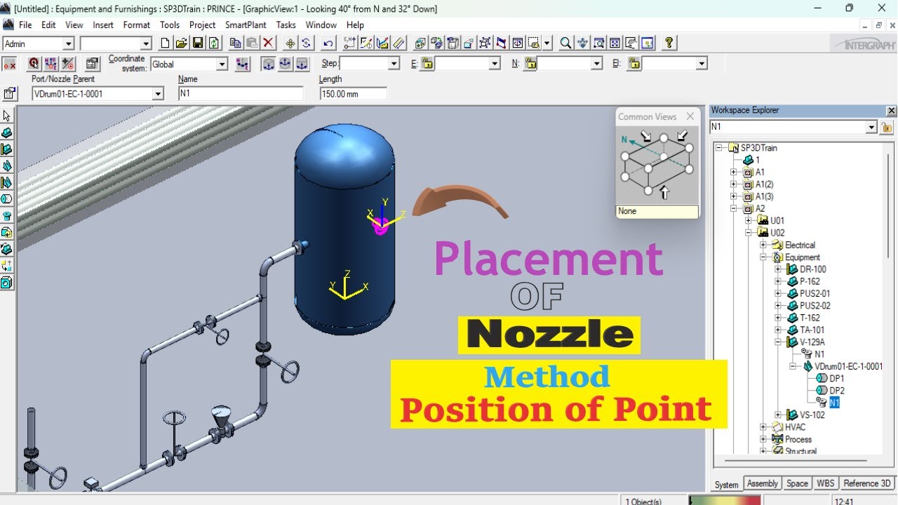 SP3D Training | Lecture 10 | Place Nozzle By Position of Point Method #sp3d #pipingdesign #design