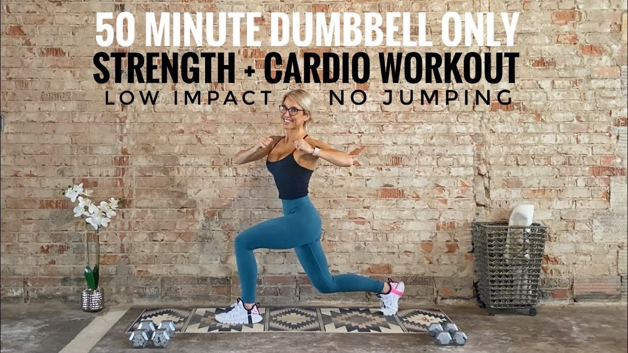 50 Minute Dumbbell Only Total Body Strength + Cardio Workout | Low Impact | No Jumping | Challenging