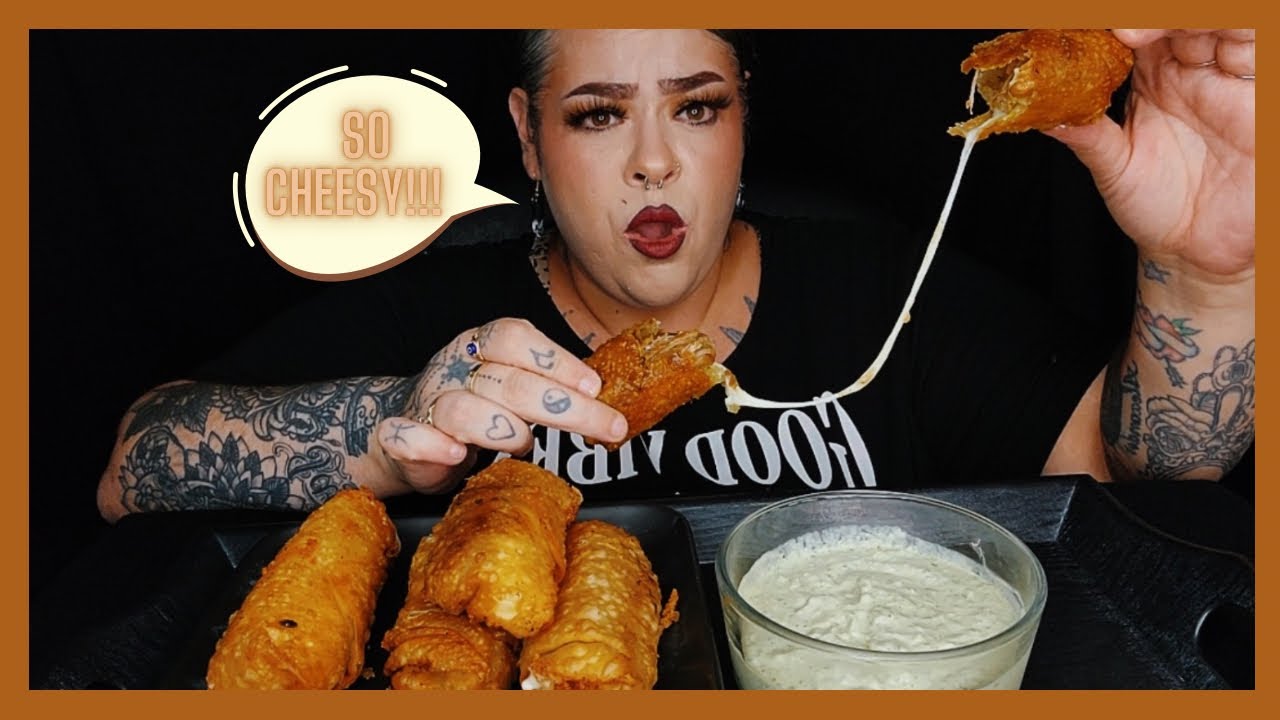 Cheesy chili verde eggrolls + avocado dipping sauce mukbang + recipe video