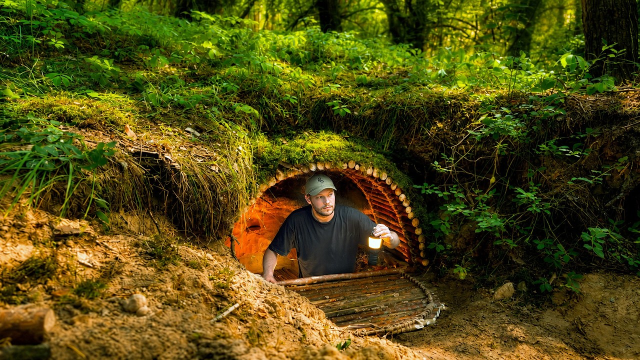Building a Warm and Cozy Dugout for Survival. Log Shelter, Secret cave, Bushcraft