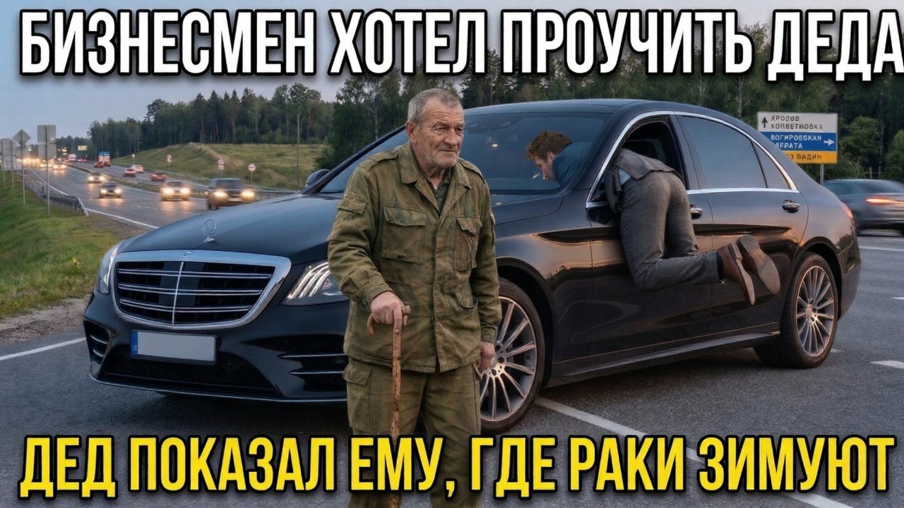 Наглый водитель хотел проучить деда. Но дед показал ему силушку богатырскую.