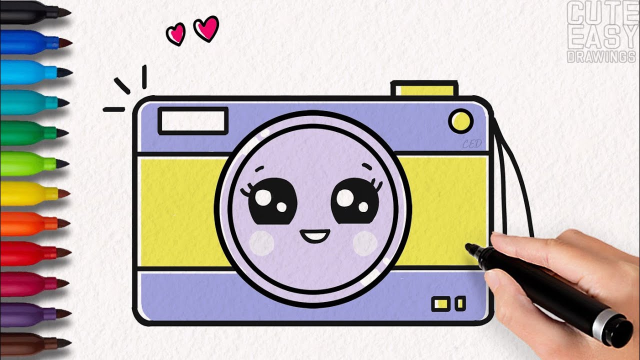 How to Draw a Cute Camera, Cute Easy Drawings for Kids
