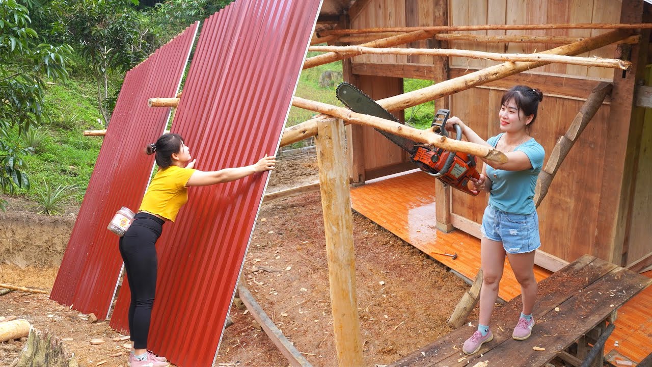 Building Wooden Kitchen Connected Wooden House, BUILD LOG CABIN - My Bushcraft / Nhất