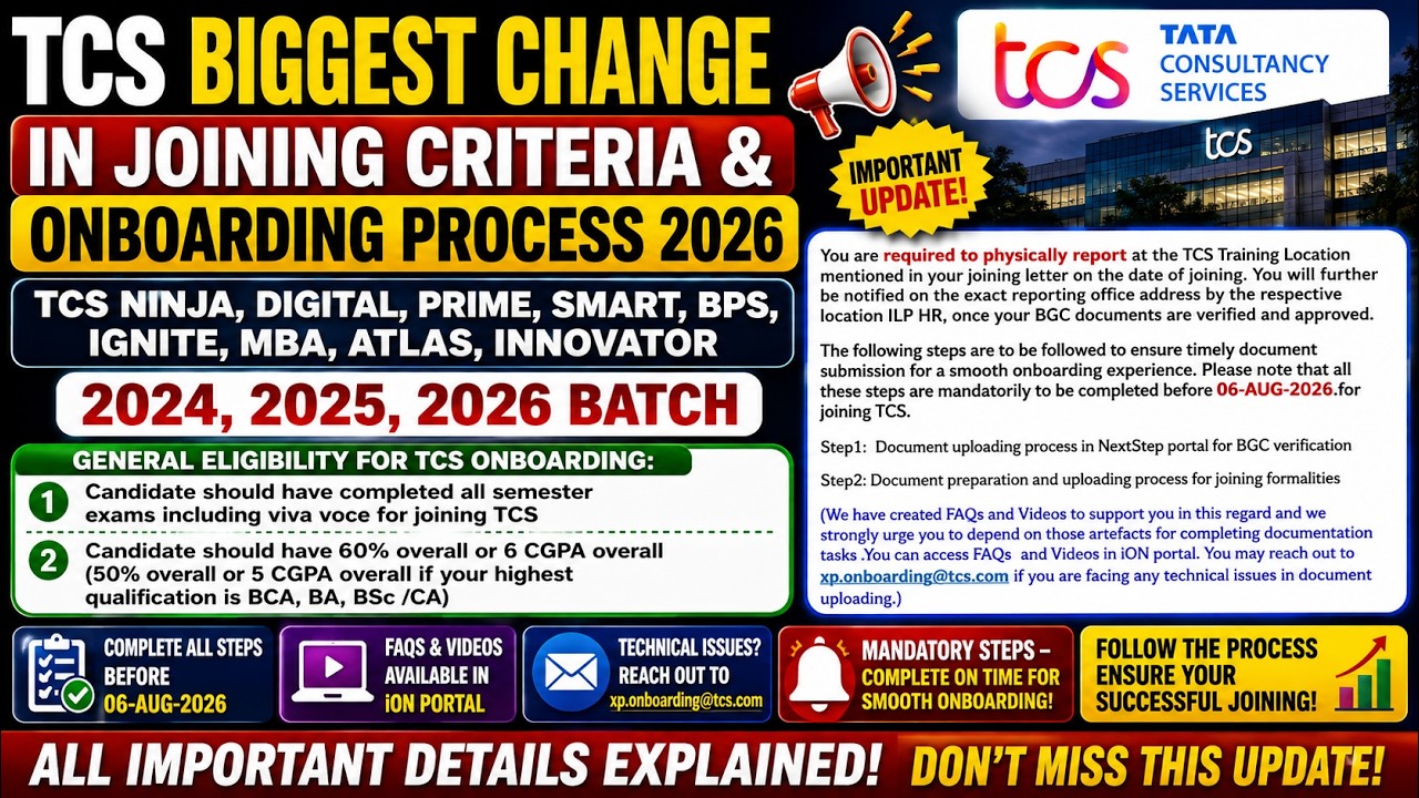 🔥TCS Biggest Change in Joining Criteria & Onboarding Process 2026 🚨 New Eligibility, BGV & Documents