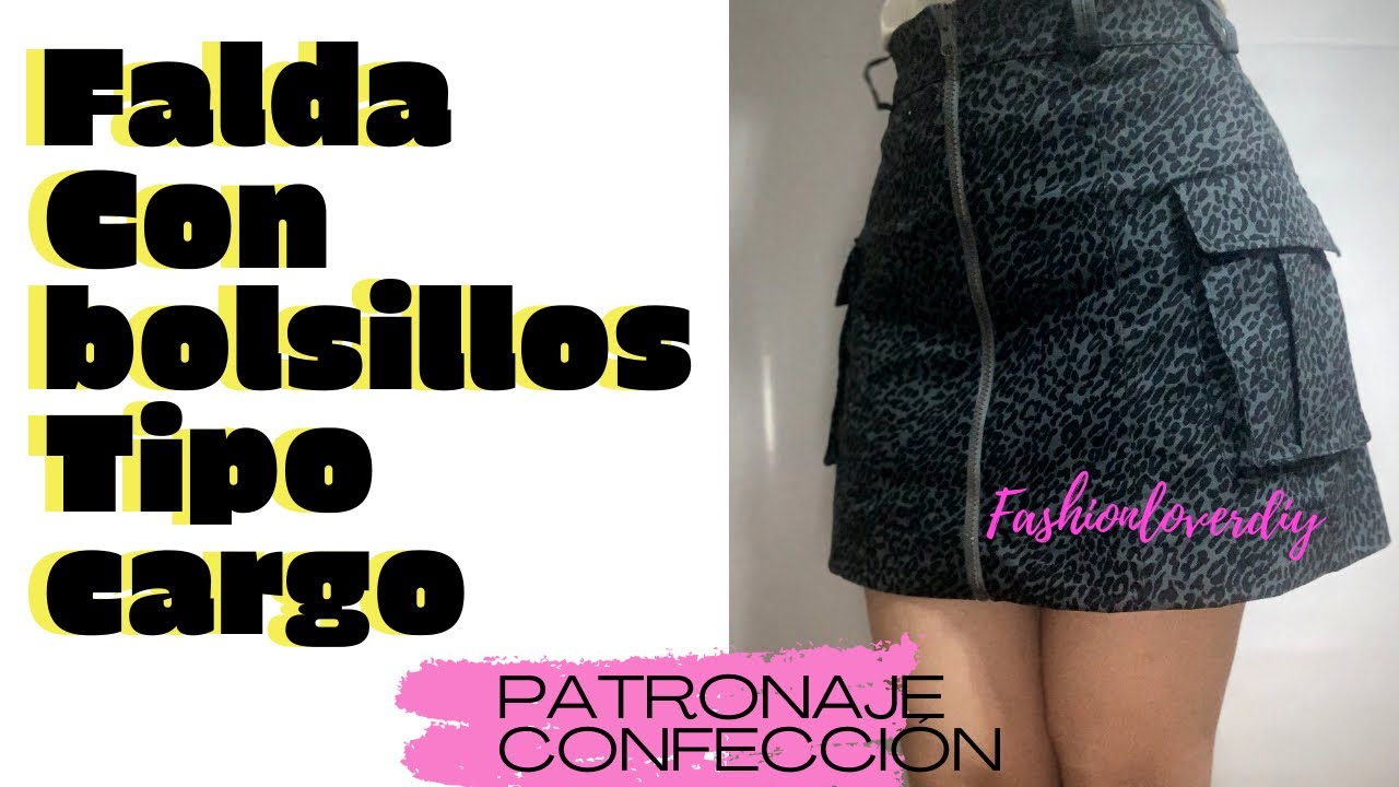 DIY TUTORIAL FALDA TRAPECIO CON BOLSILLOS TIPO CARGO/ camuflado/CREMALLERA AL FRENTE #sewingproyect