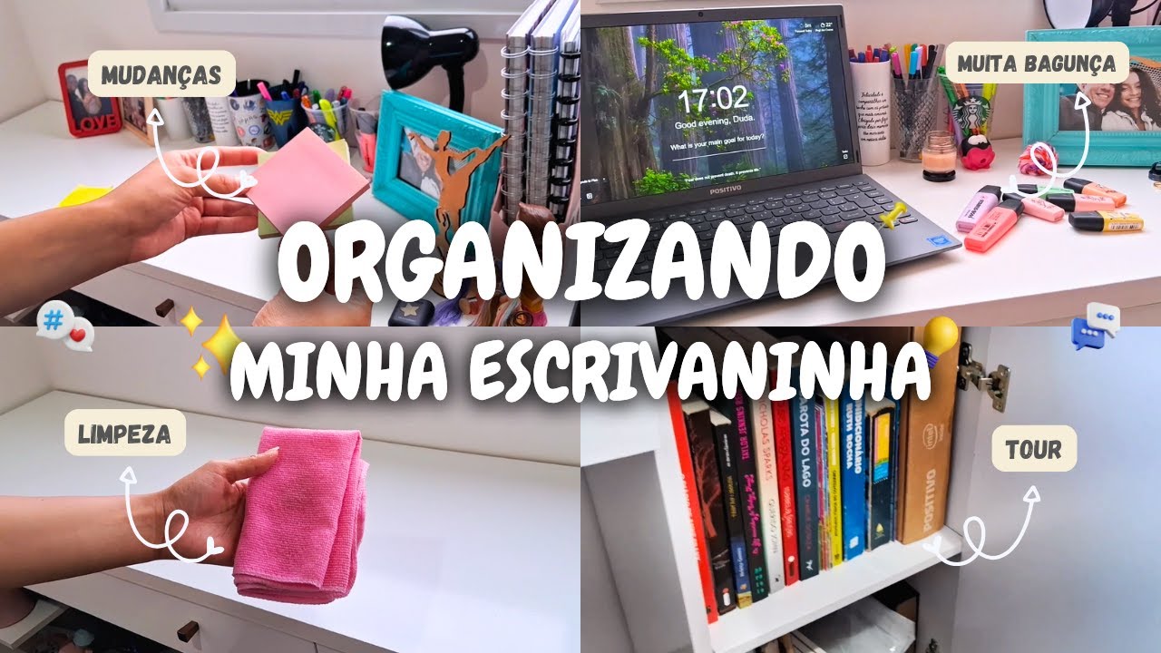 ORGANIZANDO MINHA ESCRIVANINHA | limpeza, organização e tour pelo meu cantinho de estudos 🧼🫧